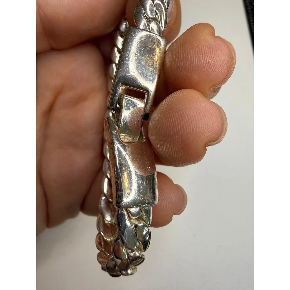 Mens Silver Tone Magnetic Curb Link Chain Bracelet 8.25 Inch Fold Over Clasp